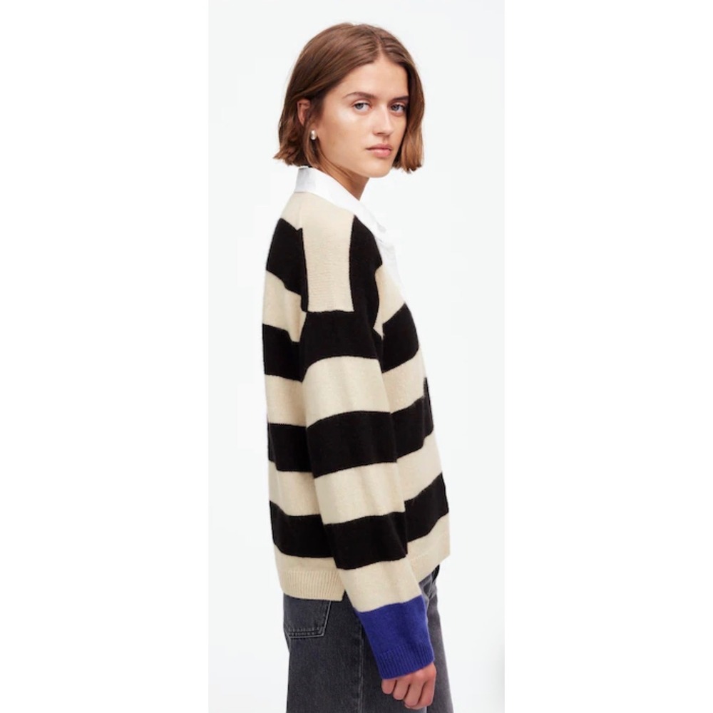 Madewell Cashmere Wool Rugby Sweater Small Striped Polo Quiet Luxury Preppy - Picture 2 of 9